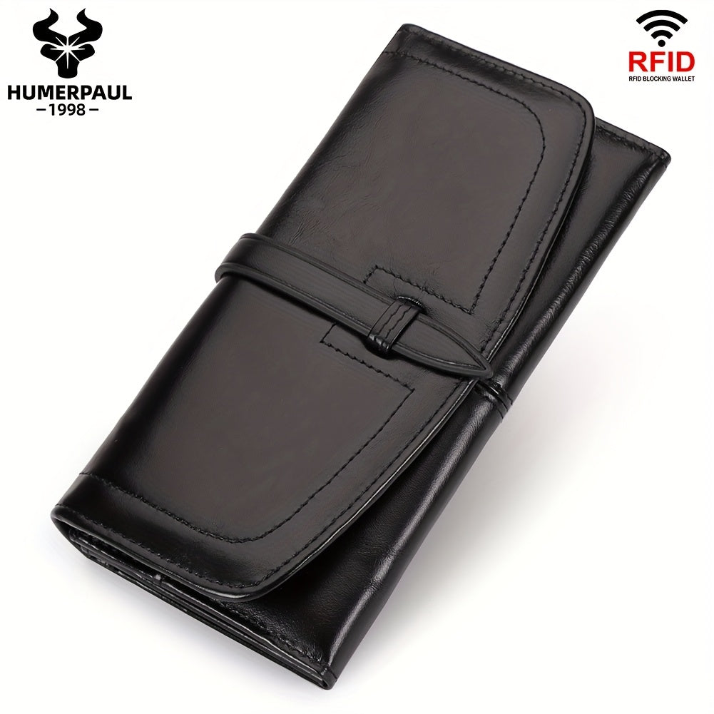 Women's RFID Blocking Leather Tri Fold Wallet Clutch with Snap Closure