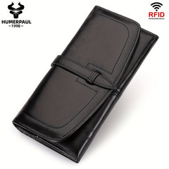 Women's RFID Blocking Leather Tri Fold Wallet Clutch with Snap Closure