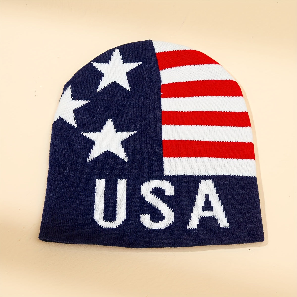 Flag Jacquard Beanie Elastic Hip Hop Knit Hat Unisex Warm Skull Cap
