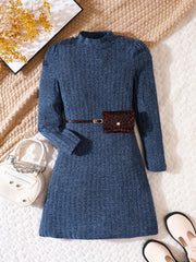 Girls' Stand Collar Knitted Dress Holiday Party Outfit