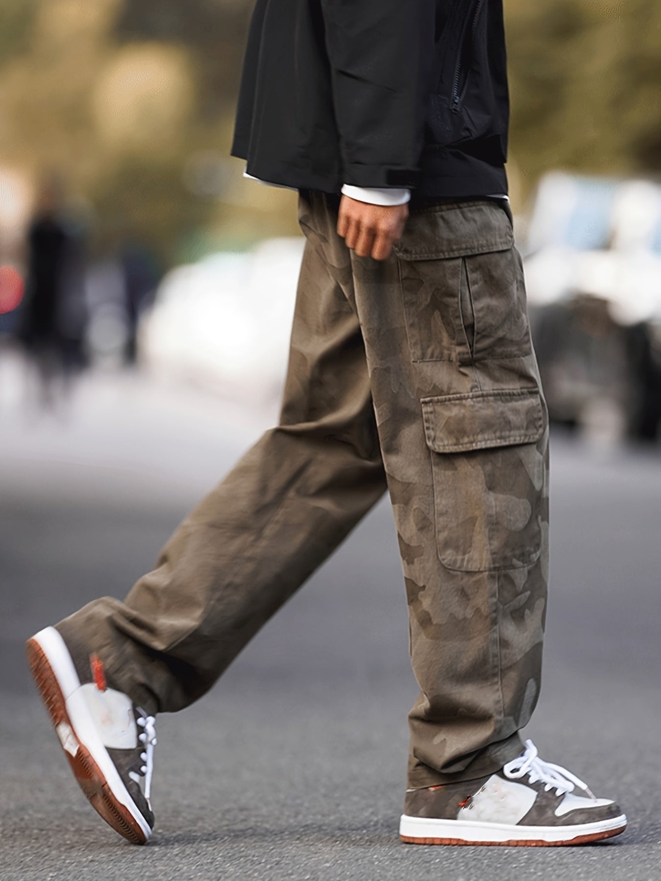 Men Camo Cotton Cargo Pants Retro Loose Trousers