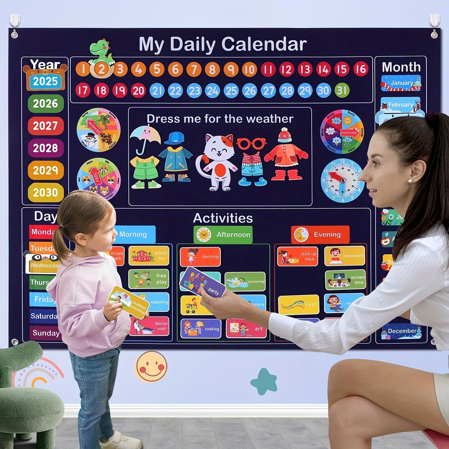Kids Daily Calendar Learning Center with Felt Board