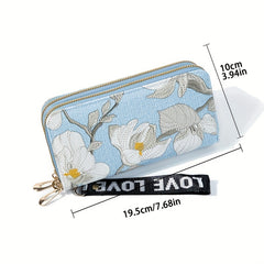 Flower Embroidery Long Wallet Clutch Purse Phone Bag