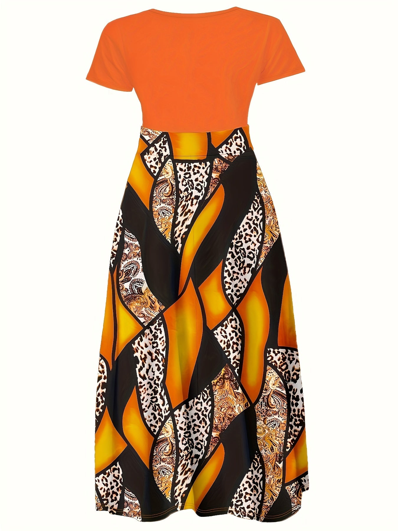 Colorblock Leopard & Paisley Print Maxi Dress