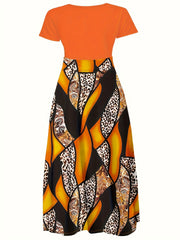 Colorblock Leopard & Paisley Print Maxi Dress