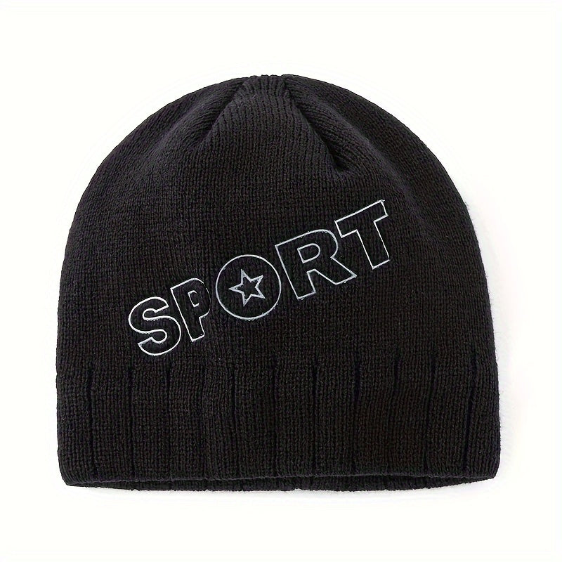 SPORT Letter Knitted Hat Outdoor Beanie Cycling Ear Protection