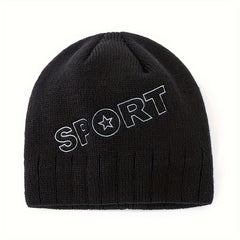 SPORT Letter Knitted Hat Outdoor Beanie Cycling Ear Protection