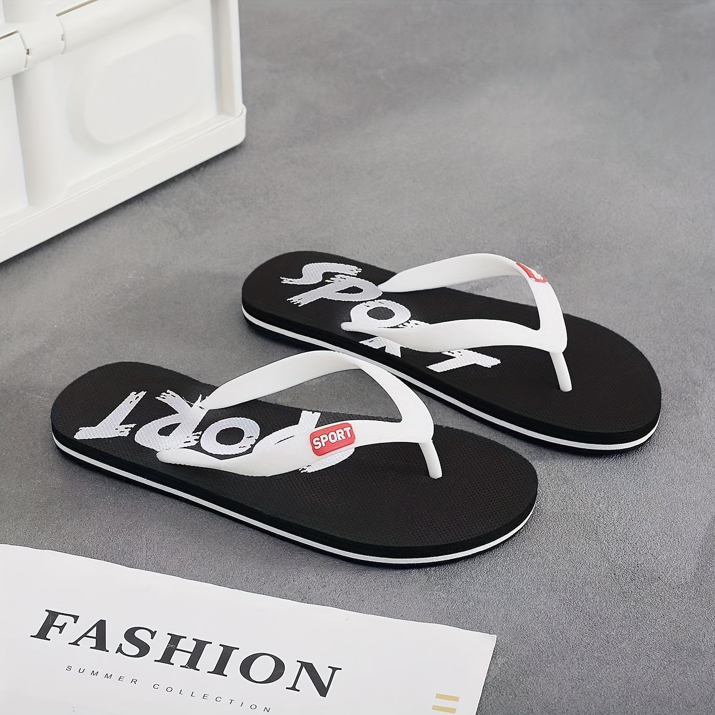 Men's Casual Letter Print Slip On Flip Flops Lightweight Non slip Thong Sandals