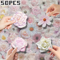 50 Pink Roses & Floral Stickers Non Repeating Transparent Decals for Party Decor
