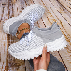 Bamboo Pattern Socks Sneakers Lace Up Outdoor Running Shoes