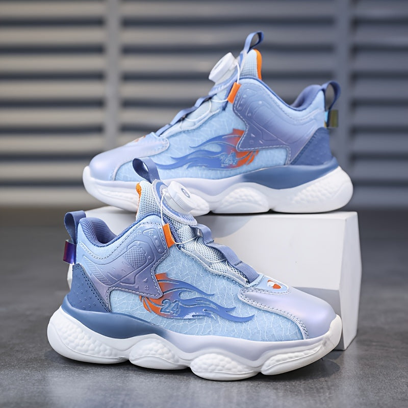 Boy's Basketball Shoes Rotating Buckle Soft Sole Casual Sneakers