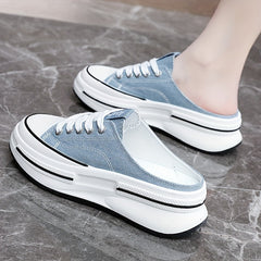 Women's Platform Canvas Shoes Mule Sneakers Lace Up Comfortable Walking