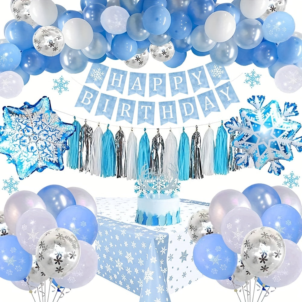 Snowflake Birthday Balloon Set with Banner & Tablecloth