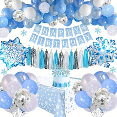 Snowflake Birthday Balloon Set with Banner & Tablecloth