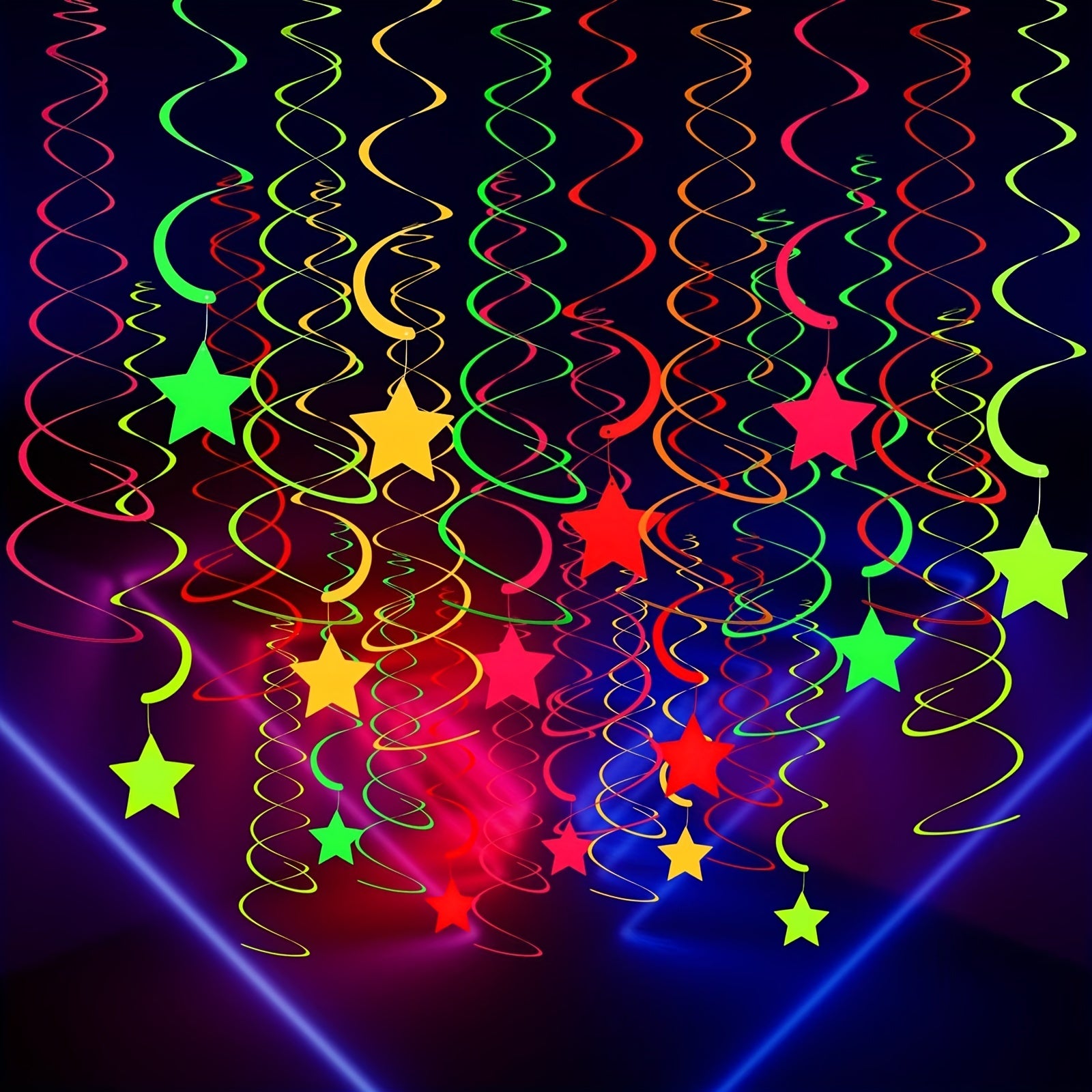 20Pcs Neon Star Swirl Hanging Decorations Glow Party Ceiling Decorations