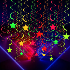 20Pcs Neon Star Swirl Hanging Decorations Glow Party Ceiling Decorations