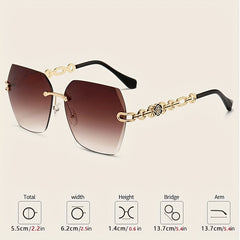 Flower Rimless Sunglasses Retro Chain Vintage UV400 Sun Shades