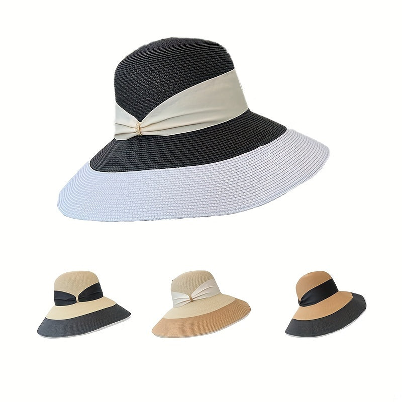 Vintage Wide Brim Sunscreen Straw Hat for Summer Travel