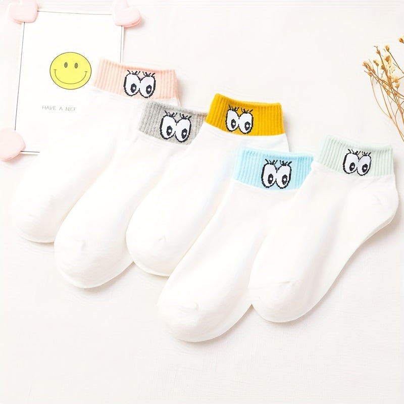 5 Pairs Cartoon Eyes Print Socks Women's Stockings