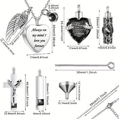 5pcs Heart Cross CZ Urn Necklace Stainless Steel Cremation Jewelry