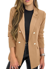 Solid Button Open Front Blazer Lapel Long Sleeve Blazer
