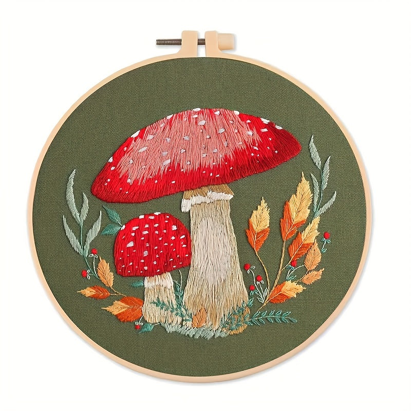 Mushroom Embroidery Kit - DIY Embroidery Material Bag Set