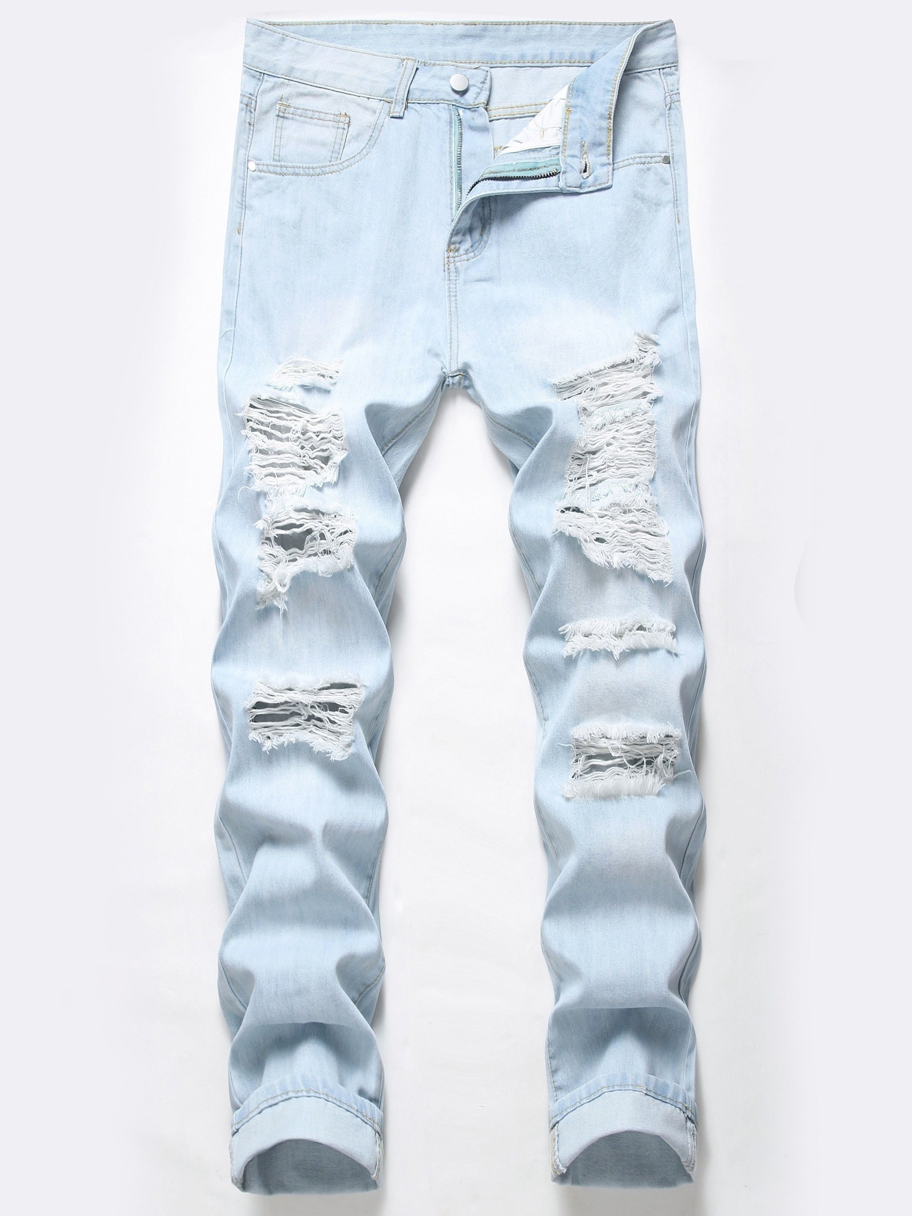 Slim Fit Ripped Jeans Mens Casual Street Style Distressed Denim Pants