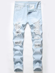 Slim Fit Ripped Jeans Mens Casual Street Style Distressed Denim Pants