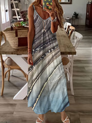 Marble Print Maxi Dress Spaghetti Strap Sleeveless Casual Dress