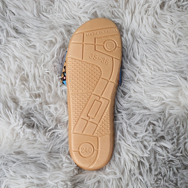 Women's Geometric Flat Slides Ultra Light Slip On Shoes Casual Beach Slides