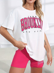 Casual Loungewear Set Women's Plus Letter & Number Print Round Neck T