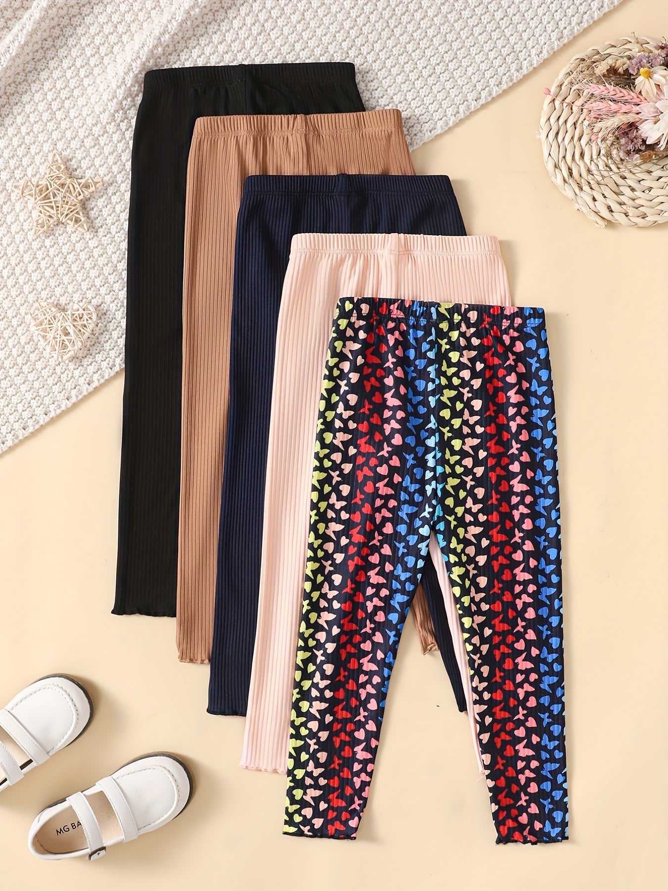 Toddler Girls' 5 Packs Pull on Leggings Pants