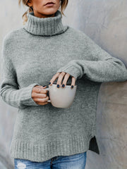 Casual Sweater Women's Solid Long Sleeve Turtle Neck Jumper