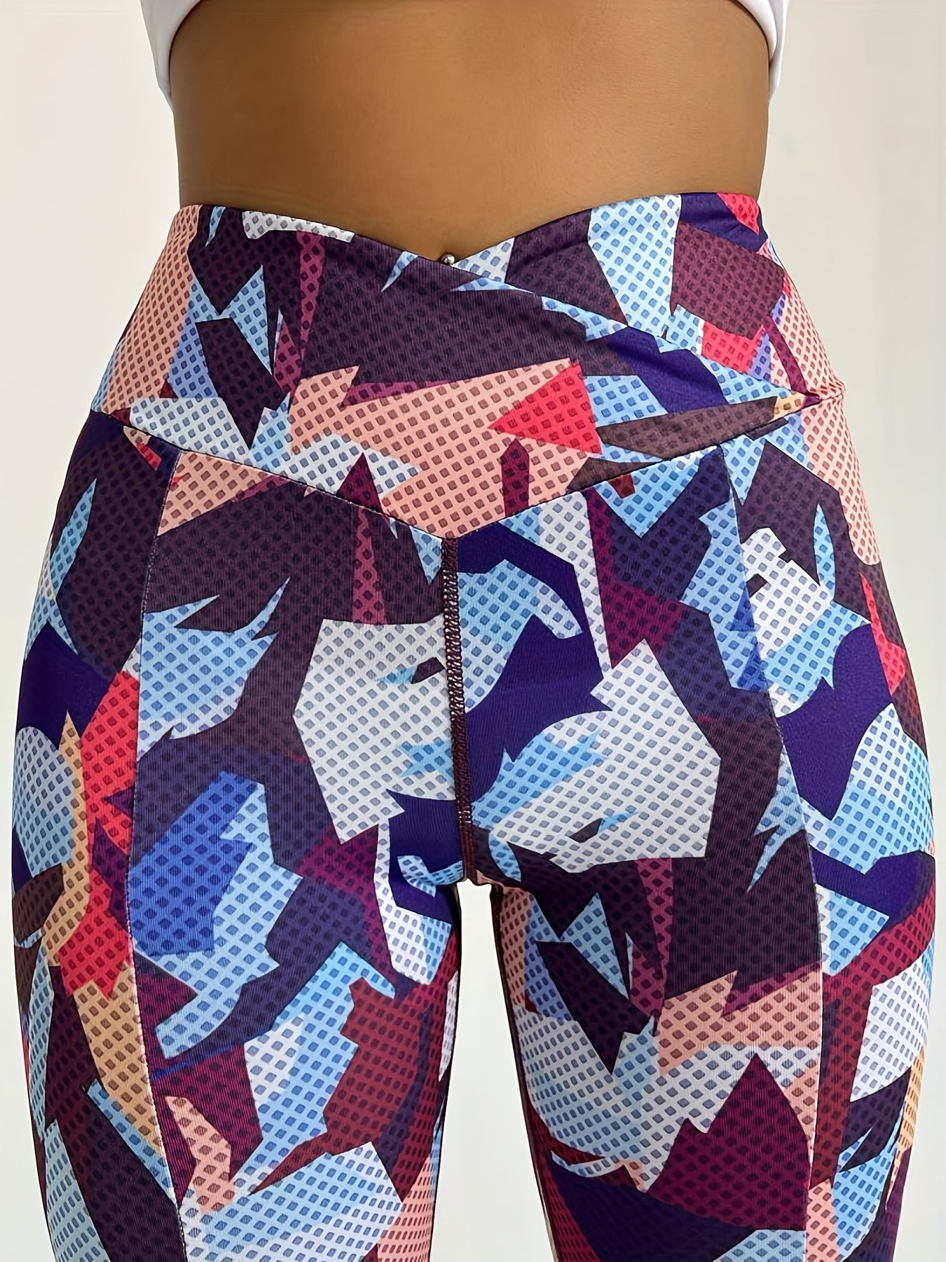 Geometric Pattern High Waist Split Yoga Bootcut Leggings