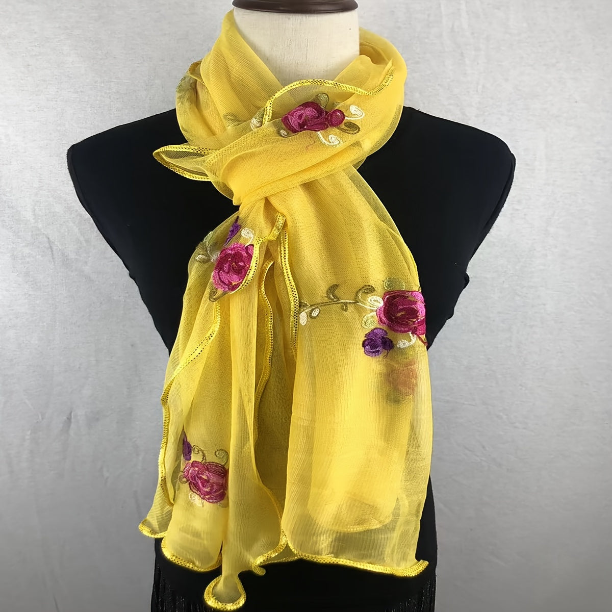 Yellow Lace Scarf Comfortable Breathable Shawl Beach Travel Head Wrap Women