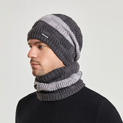 2pcs Knitted Hat Scarf Set Winter Warm Earmuffs Men Women