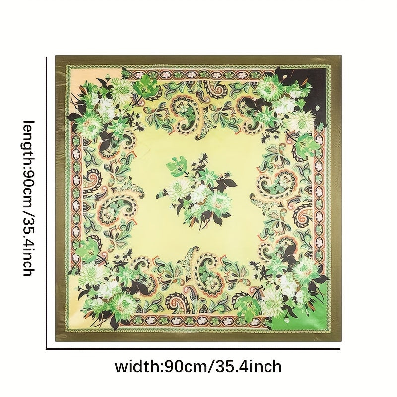 Flower Print Satin Shawl Silk Square Scarf Bandana Windproof Head Wrap