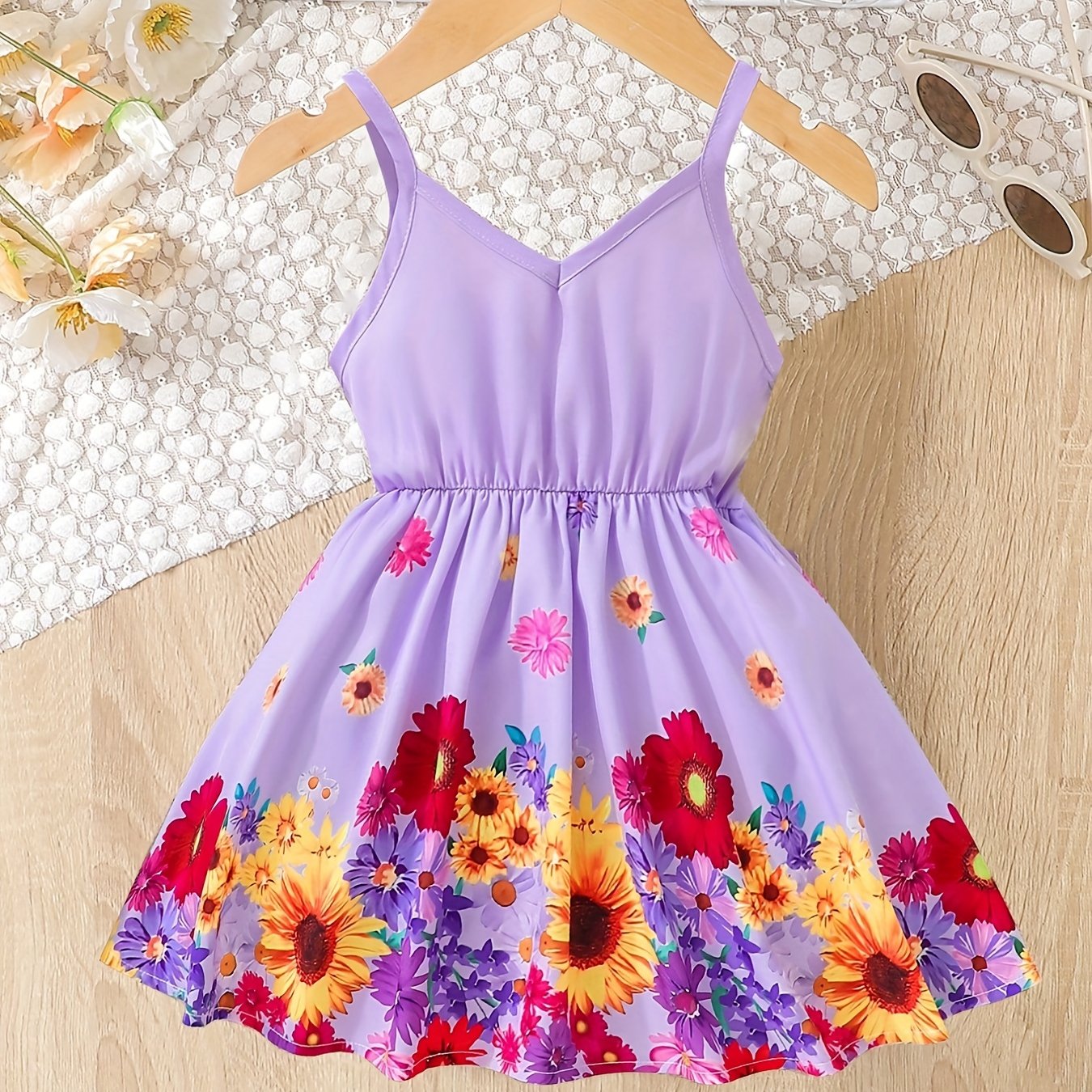 Flower Print Pleated Cami Dress for Girls