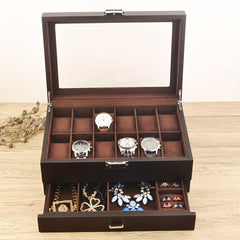 12 Slot Watch Box With Drawer Display Storage Men's Accessory