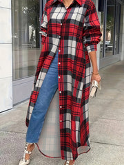 Plaid Print Long Sleeve Button Up Shirt Dress