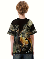 Deer 3D Print Boys T shirt Summer Lightweight Round Neck Short Sleeve Top