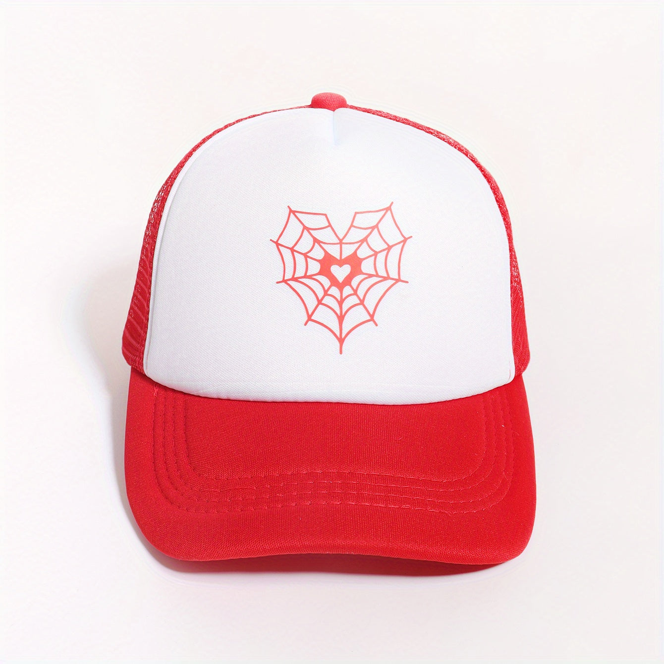 Spider Web Heart Print Trucker Hat Mesh Baseball Cap Couple Dad Hats