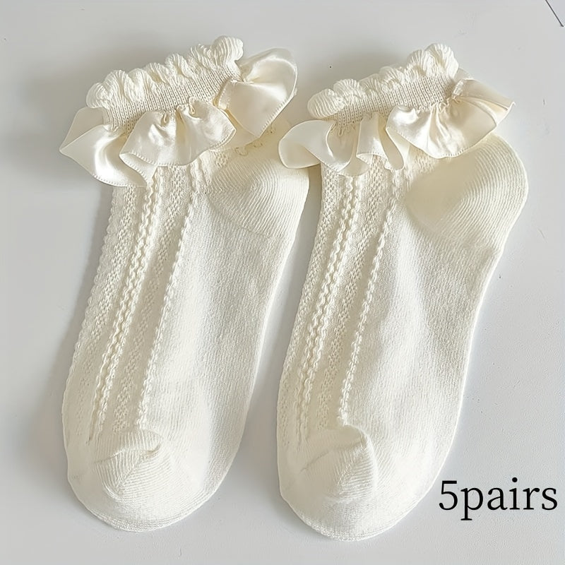 5 Pairs Ruffle Short Socks Sweet All-Match Women's Stockings Hosiery