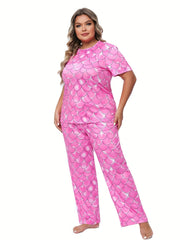 Fish Scales Print Tee & Pants Pajama Set