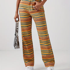 Geometric Striped Print Straight Jeans Loose Fit Non Stretch