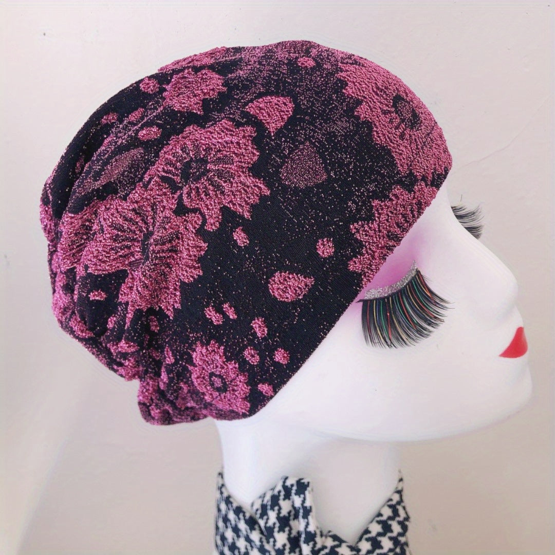 Glitter Flower Lace Turban Cap Beanie Elastic Head Wraps Bonnet Chemo Hats
