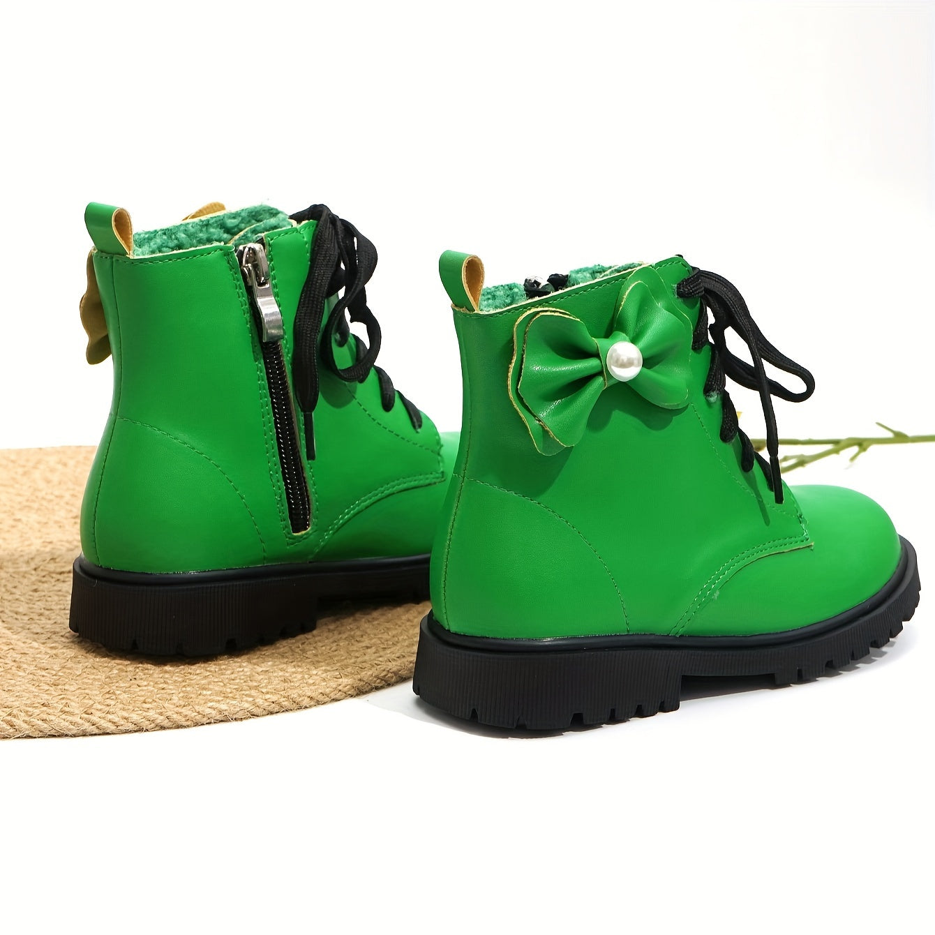 Bowknot Plus Fleece Boots With Zipper For Girls