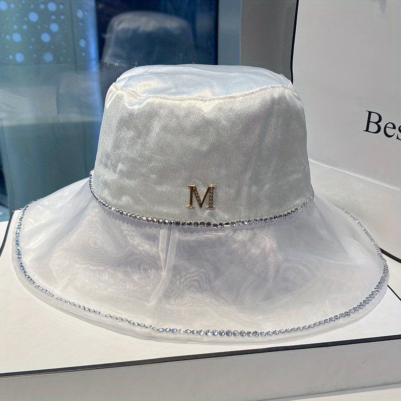 Rhinestone Decor Bucket Hat Sunscreen Travel Beach Hat