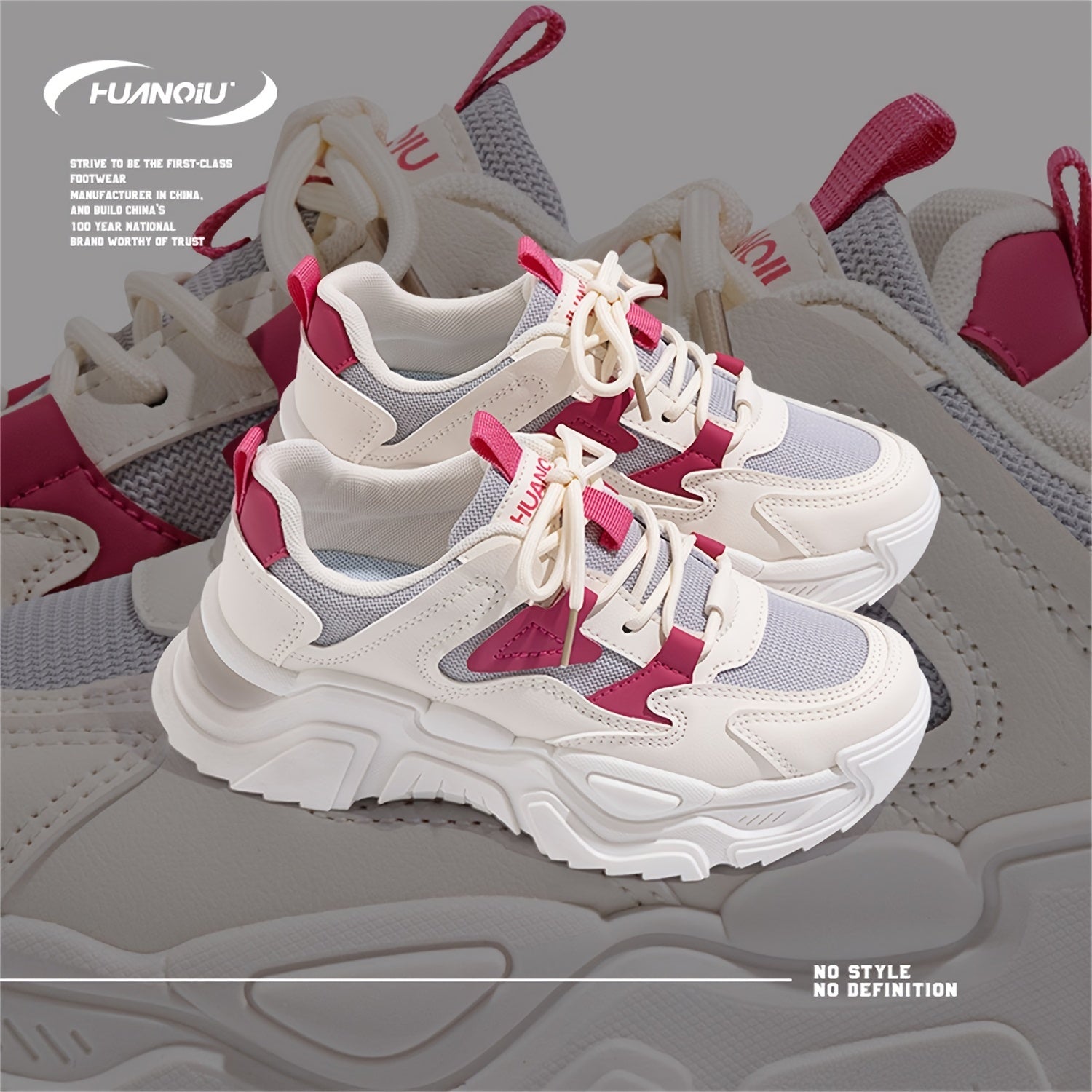 Chunky Lace-Up Sneakers for Women - Comfortable Dad Shoes