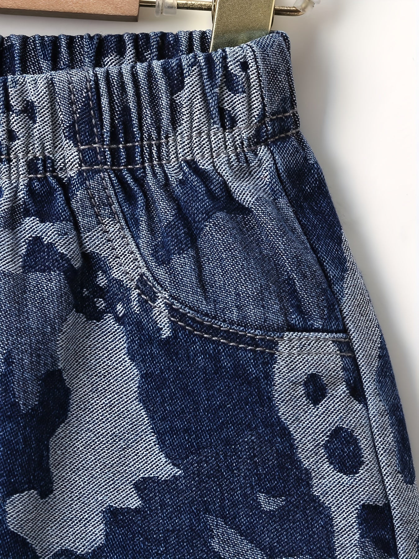 Boys Camo Denim Shorts, Comfortable Elastic Waist, Summer Outdoor